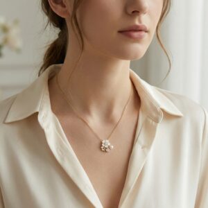 925 Sterling Silver Elegant Mother of Pearl Flower Pendant Necklace with Pearl and Butterfly Charm