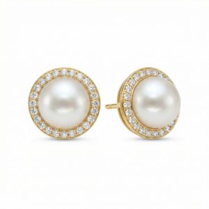 925 Sterling Silver Elegant Pearl and Diamond Halo Stud Earrings