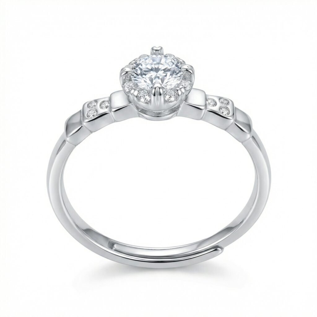 925 Sterling Silver Elegant Sparkling Adjustable Silver Halo Ring with Radiant Center Stone