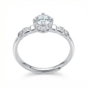 925 Sterling Silver Elegant Sparkling Adjustable Silver Halo Ring with Radiant Center Stone