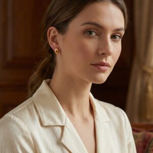 925 Sterling Silver Satin Finish Elliptical Earrings Featuring Crimson Cabochons and Intricate Granulated Borders