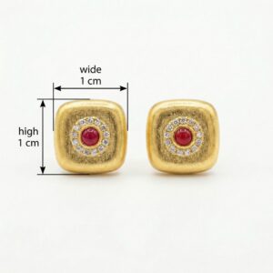 925 Sterling Silver Matte Square Studs Featuring Vibrant Ruby Cabochons and Sparkling Halo Accents