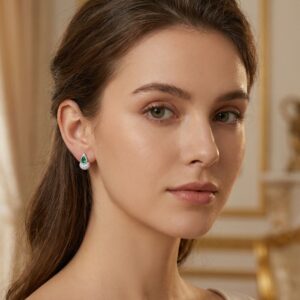 925 Sterling Silver Elegant Pear-Cut Emerald and Diamond Halo Teardrop Earrings with Shimmering Pavé Accents