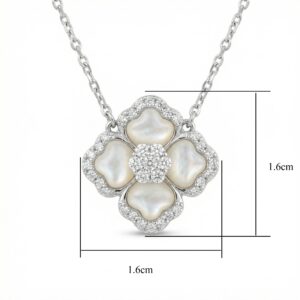 925 Sterling Silver Elegant Silver Mother-of-Pearl and Diamond Floral Pendant Necklace