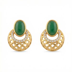 925 Sterling Silver Elegant Oval Green Gemstone Lattice Stud Earrings with Shimmering Accents