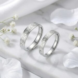925 Sterling Silver Romantic Silver Couple Rings with “Love” and Heart Engravings