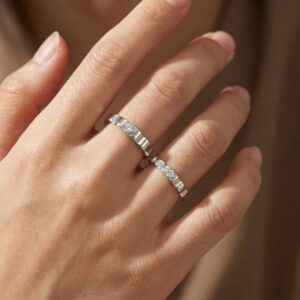925 Sterling Silver Elegant Wavy Silver Band Adjustable Couple Rings with Sparkling Zirconia Accents