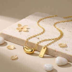 925 Sterling Silver Minimalist Sterling Silver Bean Pendant Necklace with Dainty Chain and S925 Hallmark Tag