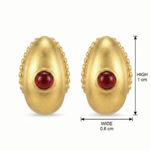925 Sterling Silver Satin Finish Elliptical Earrings Featuring Crimson Cabochons and Intricate Granulated Borders