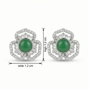 925 Sterling Silver Elegant Green Gemstone Flower Stud Earrings with Shimmering Baguette and Round Accents