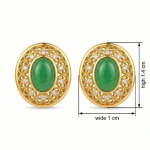 925 Sterling Silver Elegant Green Jadeite-Inspired Filigree Stud Earrings with Sparkling Diamond-Like Accents and Ornate Detailing