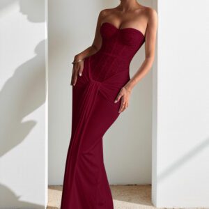 Evening Dress Long Skirt Waist-cinching Slim Ribbon Strapless Elegant Dress