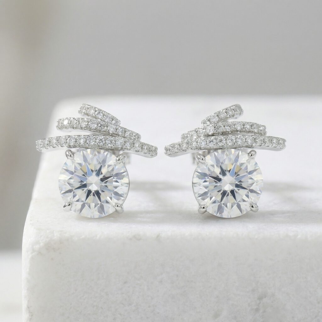 925 Sterling Silver Exquisite Radiant Sunny Gemstone Studs with Sparkling Ribbon Accents and Shimmering Pavé Details