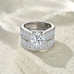 2-carat Luxury Fashion Minimalist Trend Jewelry Silver Ring Set With Top-quality Moissanite, Made Of S925 Silver With Electroplated Platinum.