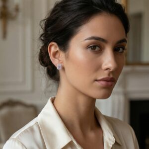 925 Sterling Silver Elegant Radiant Cut Halo Stud Earrings in Sparkling White Rhodium Finish