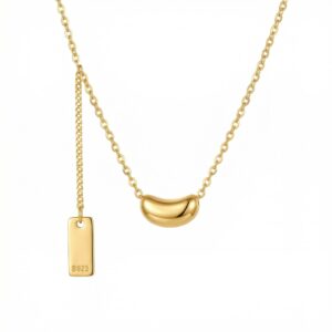 925 Sterling Silver Minimalist Sterling Silver Bean Pendant Necklace with Dainty Chain and S925 Hallmark Tag