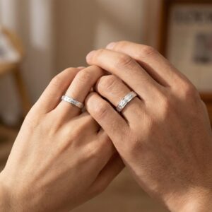 925 Sterling Silver Romantic Silver Couple Rings with “Love” and Heart Engravings