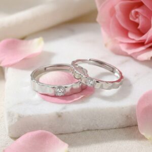925 Sterling Silver Elegant Wavy Silver Band Adjustable Couple Rings with Sparkling Zirconia Accents
