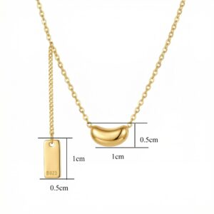 925 Sterling Silver Minimalist Sterling Silver Bean Pendant Necklace with Dainty Chain and S925 Hallmark Tag