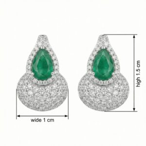 925 Sterling Silver Elegant Pear-Cut Emerald and Diamond Halo Teardrop Earrings with Shimmering Pavé Accents