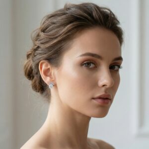 925 Sterling Silver Exquisite Radiant Sunny Gemstone Studs with Sparkling Ribbon Accents and Shimmering Pavé Details