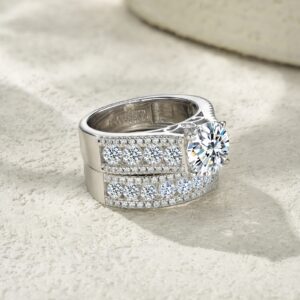2-carat Luxury Fashion Minimalist Trend Jewelry Silver Ring Set With Top-quality Moissanite, Made Of S925 Silver With Electroplated Platinum.