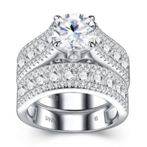 2-carat Luxury Fashion Minimalist Trend Jewelry Silver Ring Set With Top-quality Moissanite, Made Of S925 Silver With Electroplated Platinum.