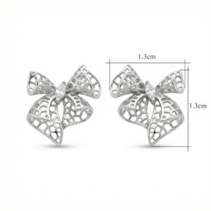925 Sterling Silver Elegant Silver Filigree Bow Knot Stud Earrings with Sparkling Marquise Zirconia Center
