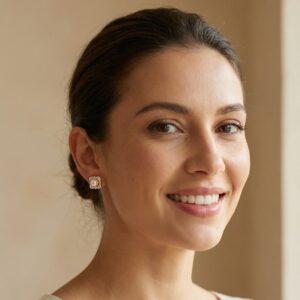 925 Sterling Silver Elegant Lustrous Pearl Studs with Ornate Geometric Gemstone Halo Frame