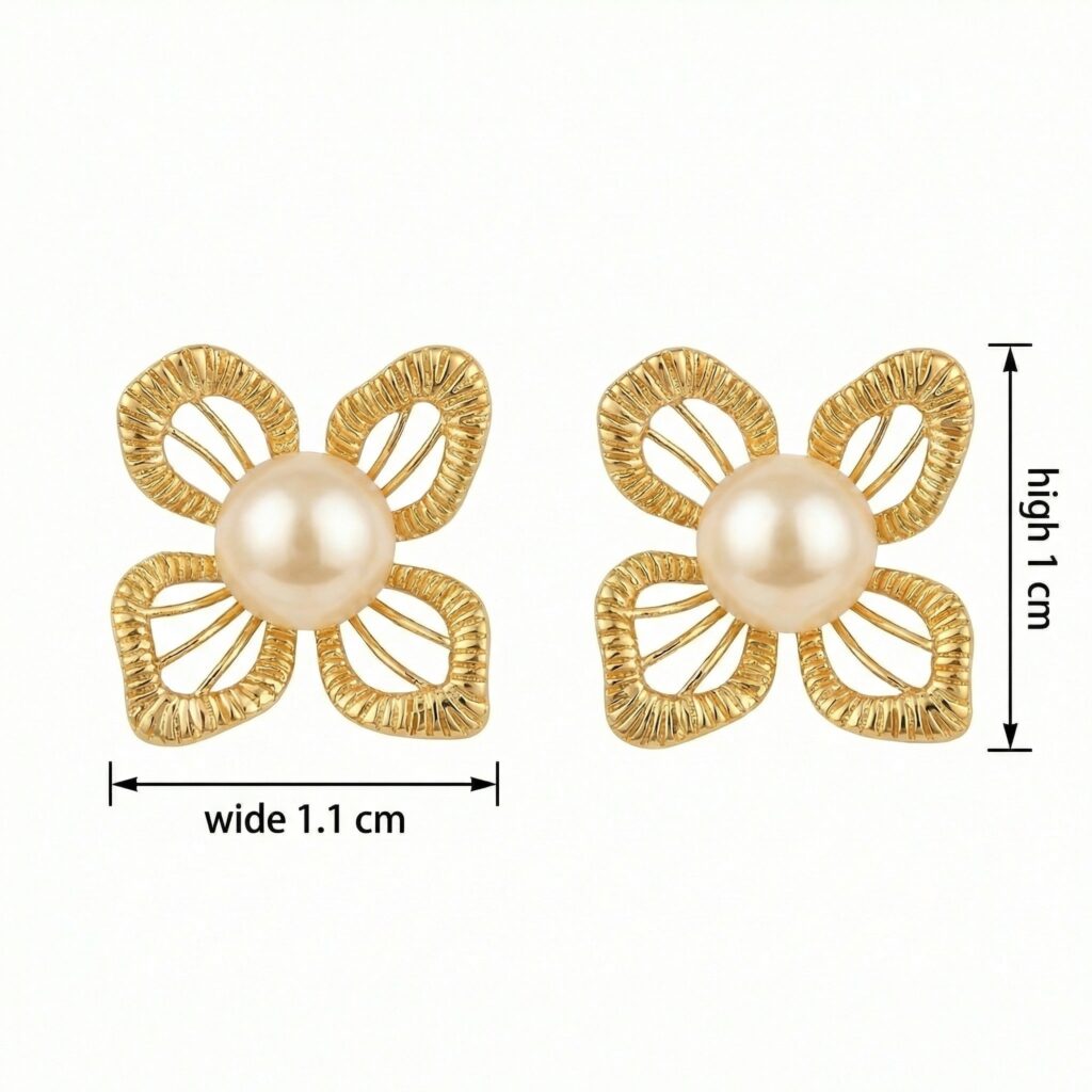 925 Sterling Silver Elegant Pearl and Textured Floral Stud Earrings for Women