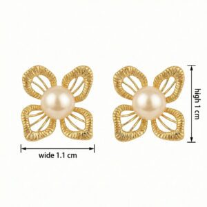 925 Sterling Silver Elegant Pearl and Textured Floral Stud Earrings for Women