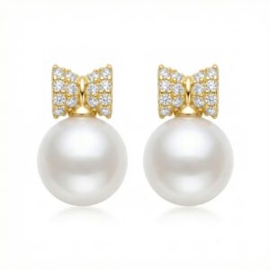 925 Sterling Silver Elegant Bow-Design Pearl Drop Earrings with Shimmering Stone Accents