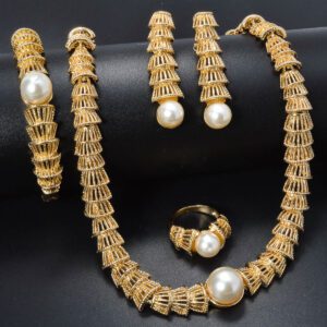 Vintage Jewelry Gold Hollow-Out Pearl Jewelry Four-Piece Set