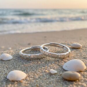 925 Sterling Silver Elegant Hammered Texture Silver Adjustable Matching Rings for Couples