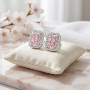 925 Sterling Silver Elegant Radiant Cut Halo Stud Earrings in Sparkling White Rhodium Finish